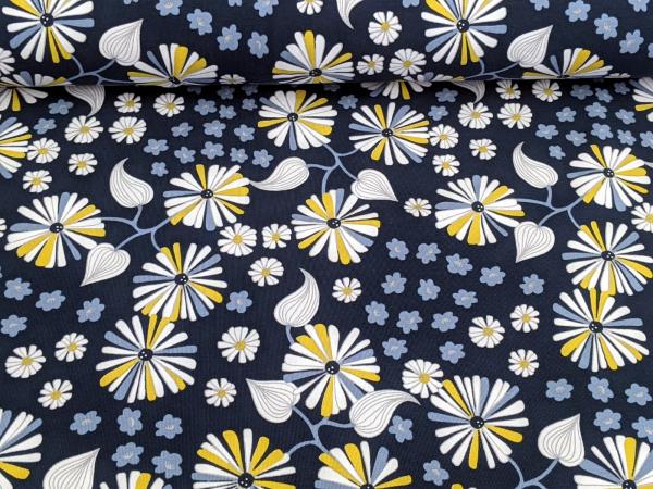Reststück Baumwolljersey Florales Zauber Dunkelblau 50 x 150 cm